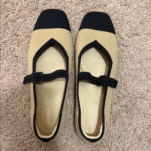 Women's Black and Tan Mary Jane Flats